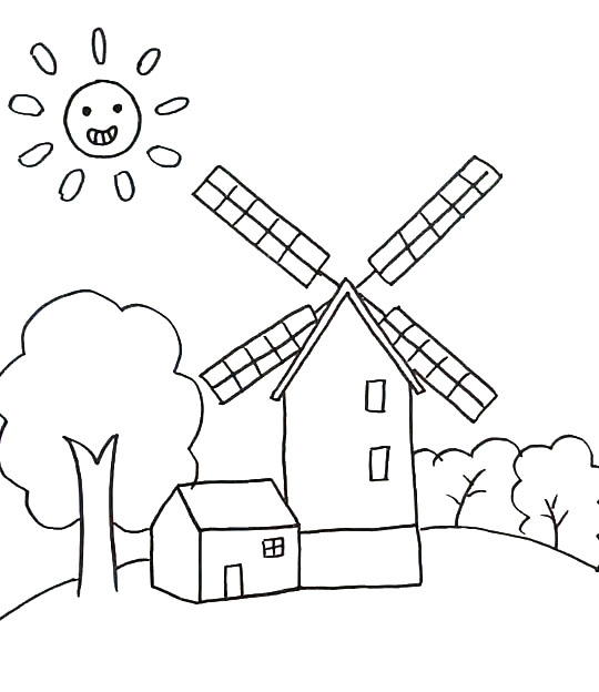 步骤5：左上角画出太阳的轮廓。