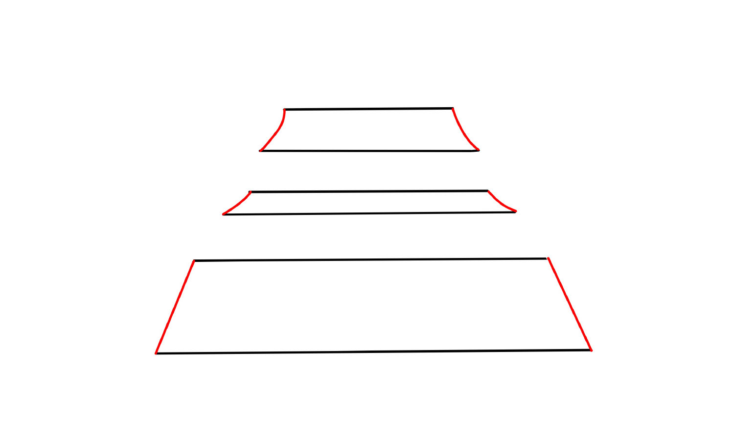 步骤2：接着画三个“八”字形状的边线连接