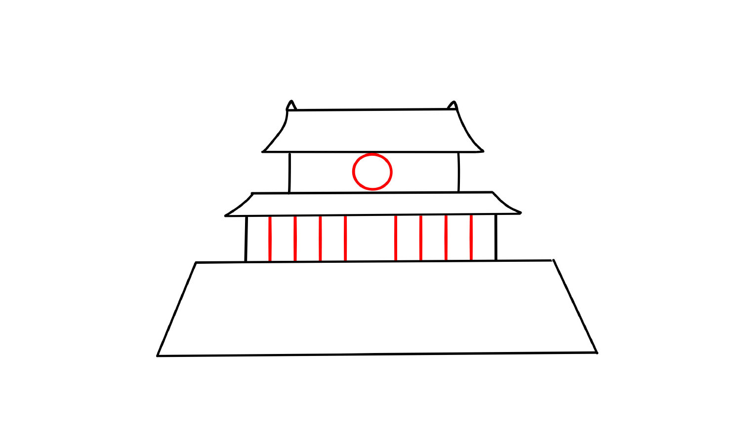 步骤4：画八条竖线和一个小圆装饰起来