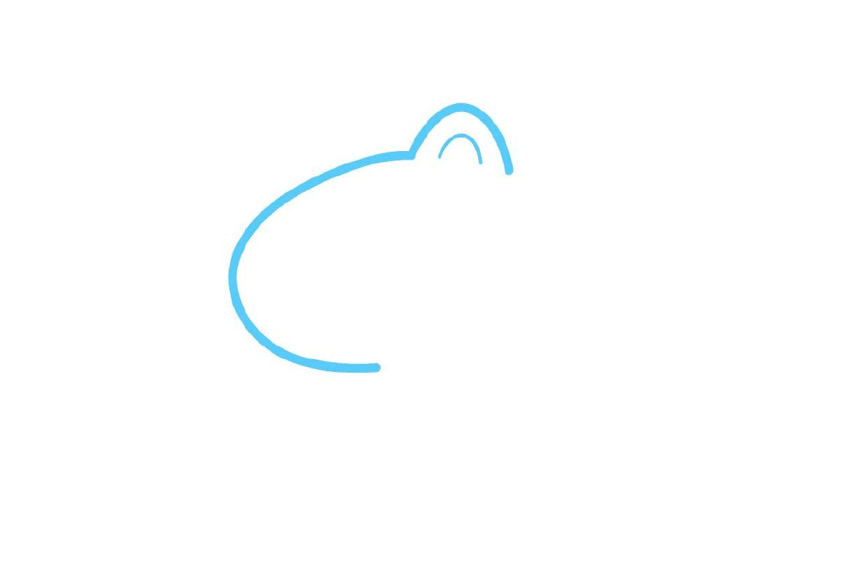 步骤1：画一个类似“C”形状当独角兽的脸，加上小耳朵。