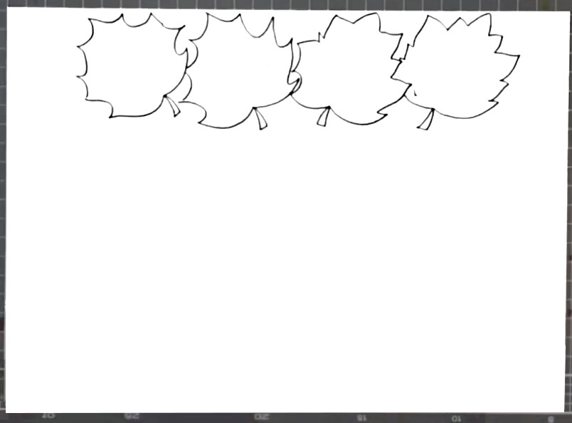 步骤1：首先在上方画出四片枫叶的轮廓。