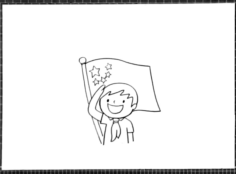 步骤2：他的背后画出一面五星红旗。