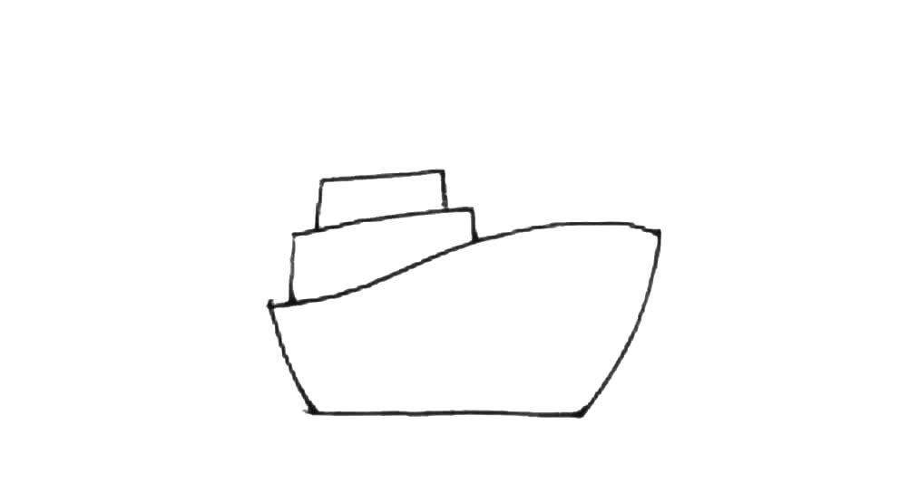 步骤3：上面画上两个方形的船舱。