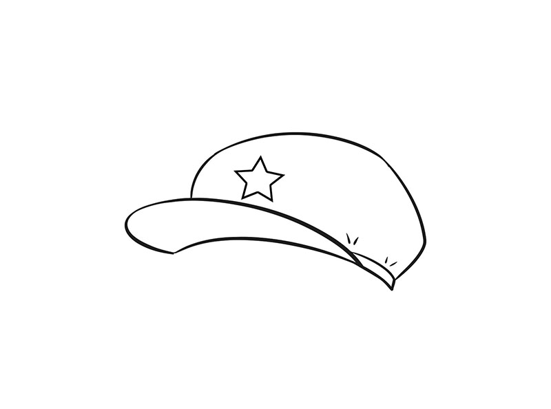 步骤1：首先我们画出一顶军帽。