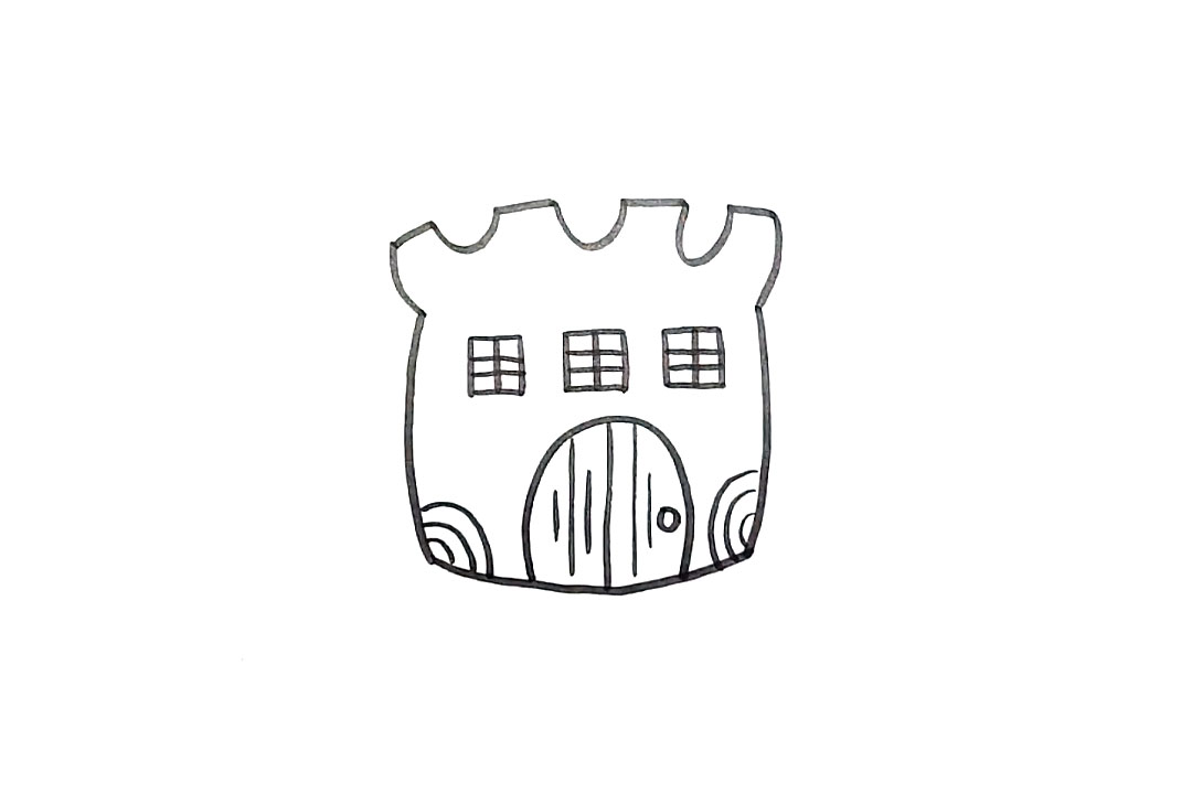 步骤2：然后在上面画出窗户和门。