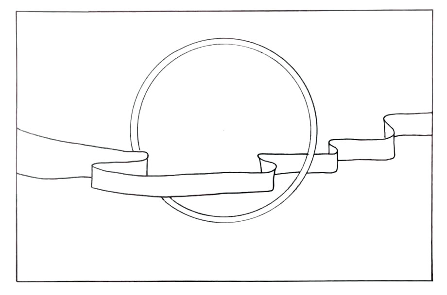 步骤2：画出一条弯曲的丝带。