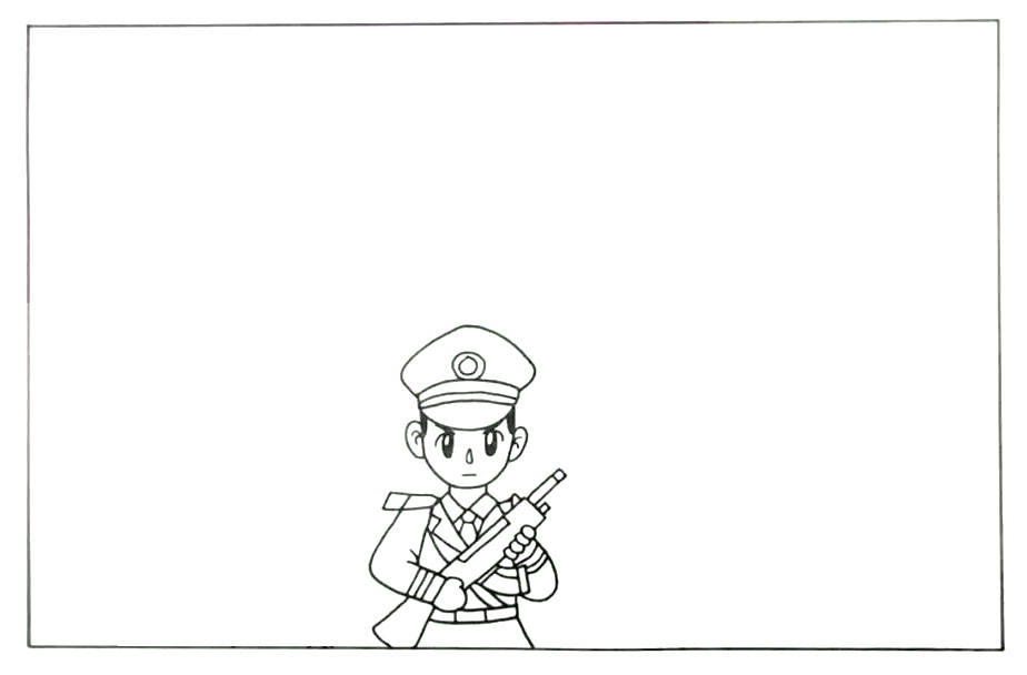 步骤1：首先我们画出一个解放军。