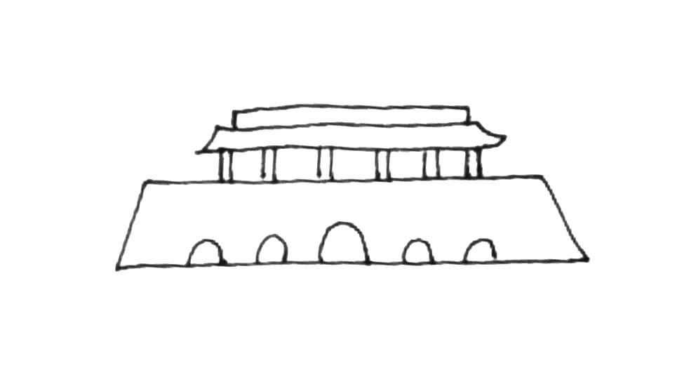 步骤4：再加上一个屋顶以及长条形。