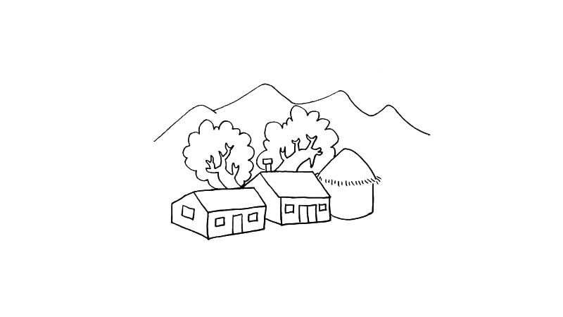 步骤10：然后我们用曲线画出远处的大山.注意线条的变化。