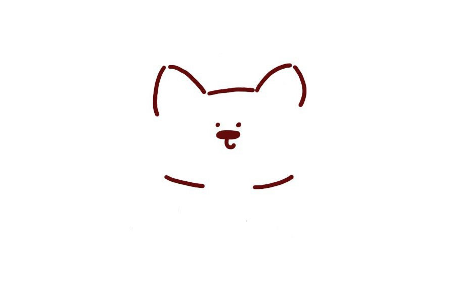 步骤2：接着描出小狗的脸部轮廓，并画出五官