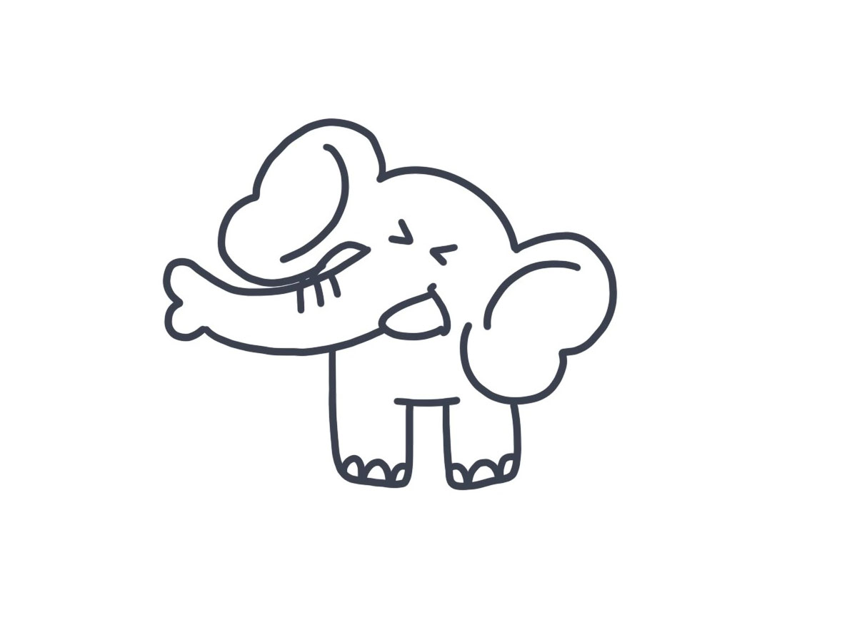 步骤6：画大象鼻子和脚的细节