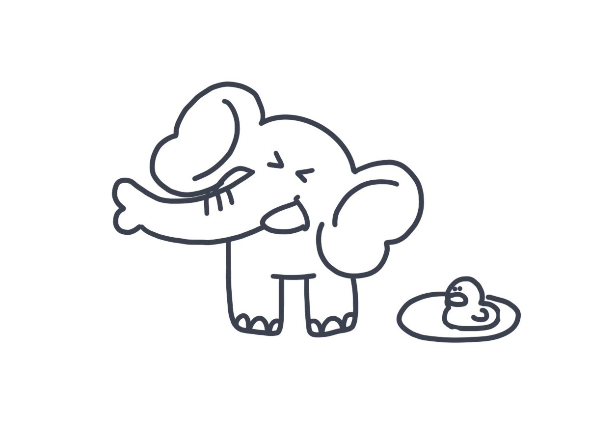 步骤7：给大象一个小鸭玩具哄哄它吧