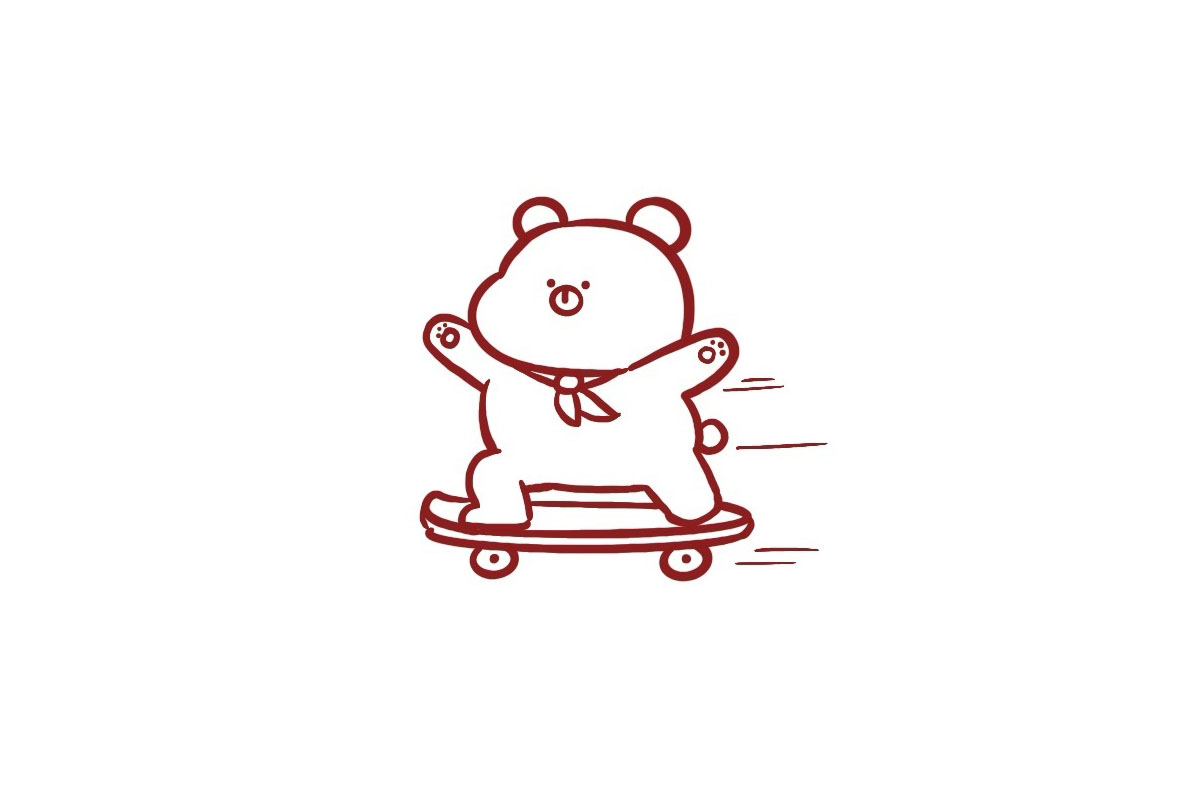 步骤8：画滑板的轮子和一些线条表现出滑板的速度