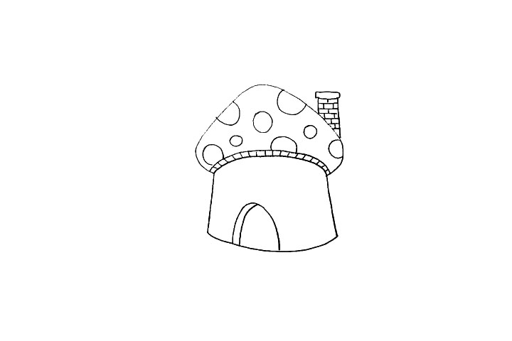 步骤8：用半椭圆在墙壁上画出一扇拱门。