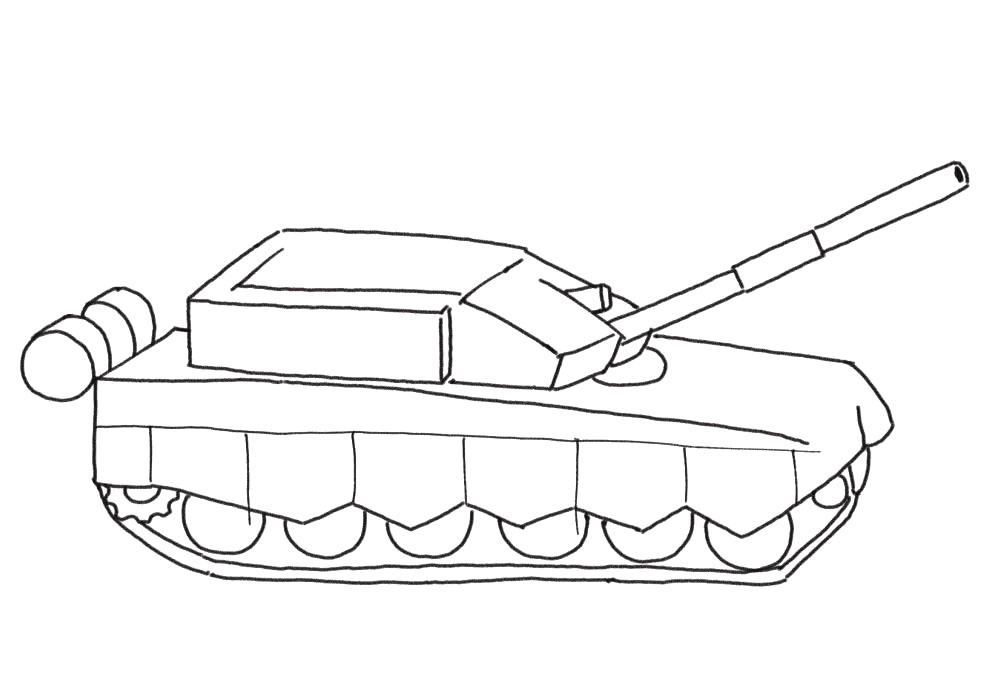 步骤5：然后画坦克的轮子和后面的装饰。