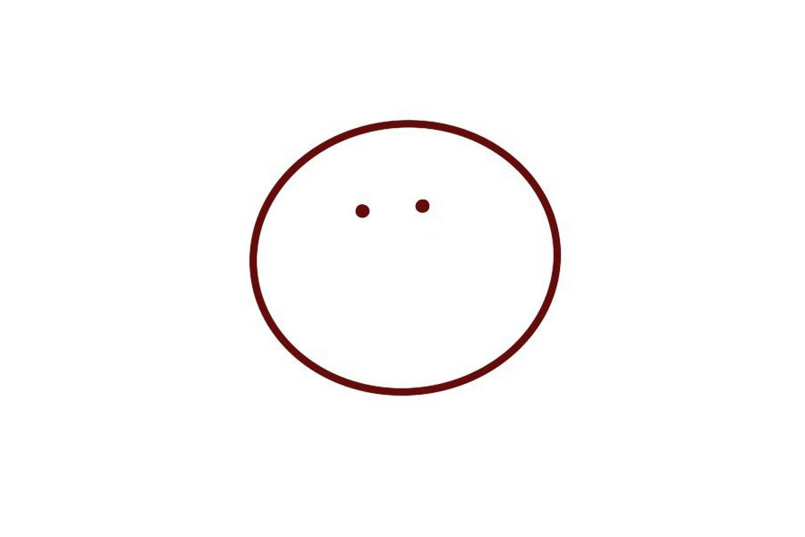 步骤1：先画一个圆是小猪的头，圆里画两个小圆点是小猪的眼睛。