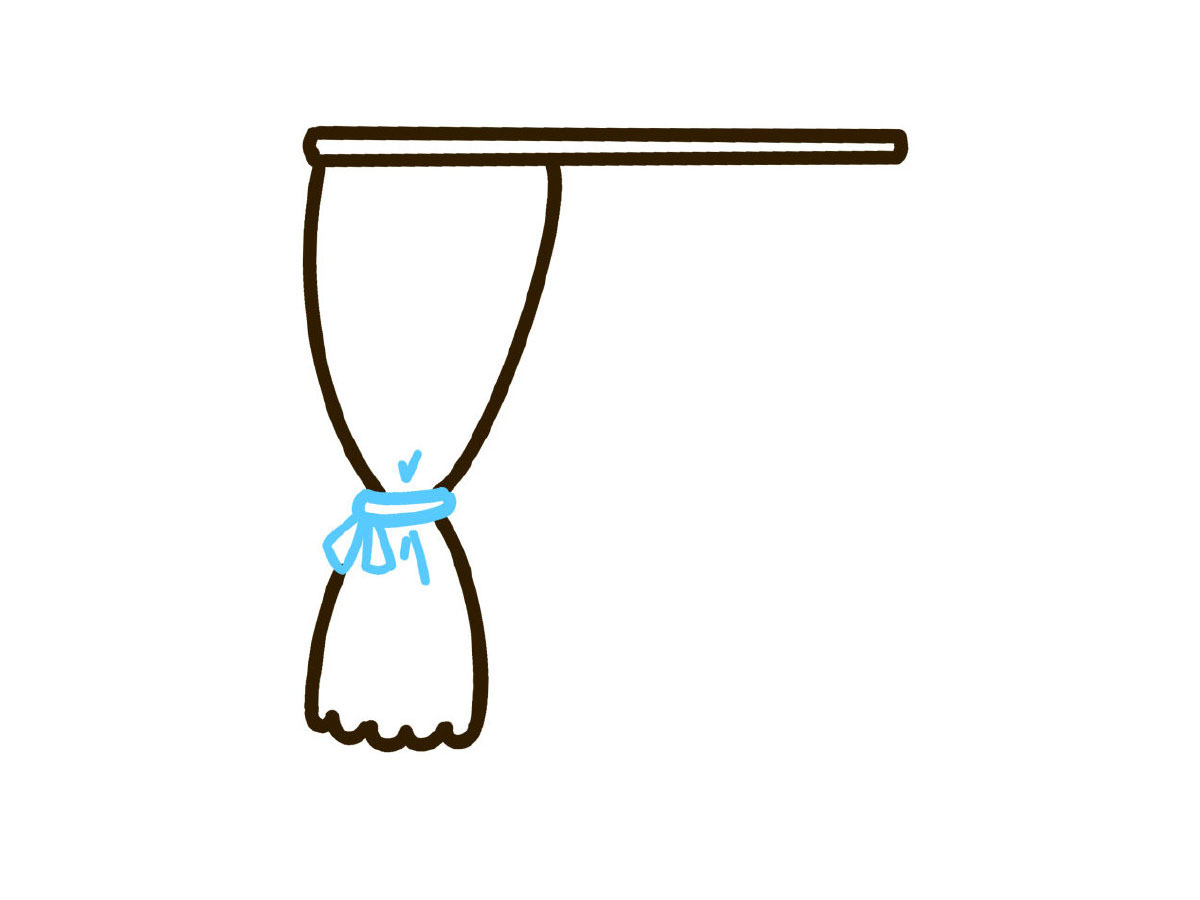 步骤4：中间画上系窗帘的绳子，给窗帘加一点褶皱。