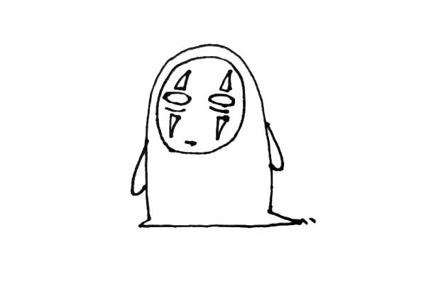 步骤5：在面具上，画上无脸男三角形的纹样，在眼睛的上下部分都要画。