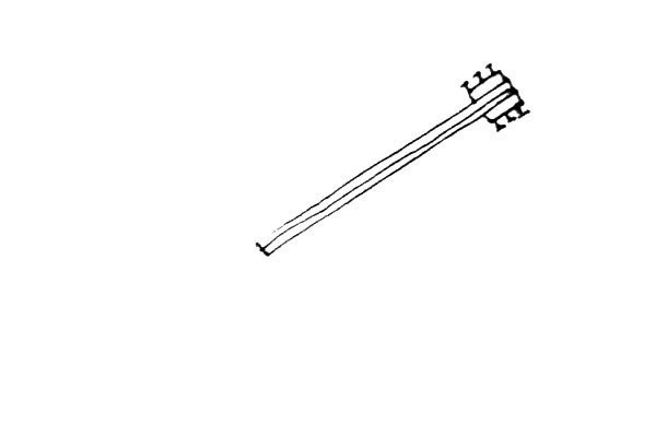 步骤2：上面，左右各画上两个方形，还要再画上一点“T”形的小装饰。