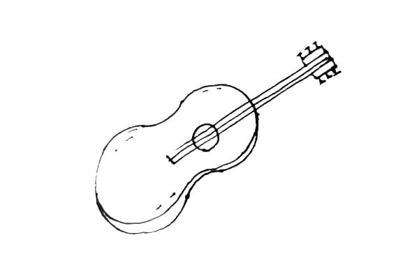 步骤6：在下方给吉他画上一圈的厚度，再画上一些小装饰线条。
