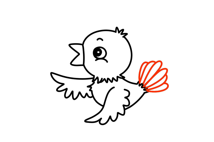 步骤8：画小鸟的尾巴。