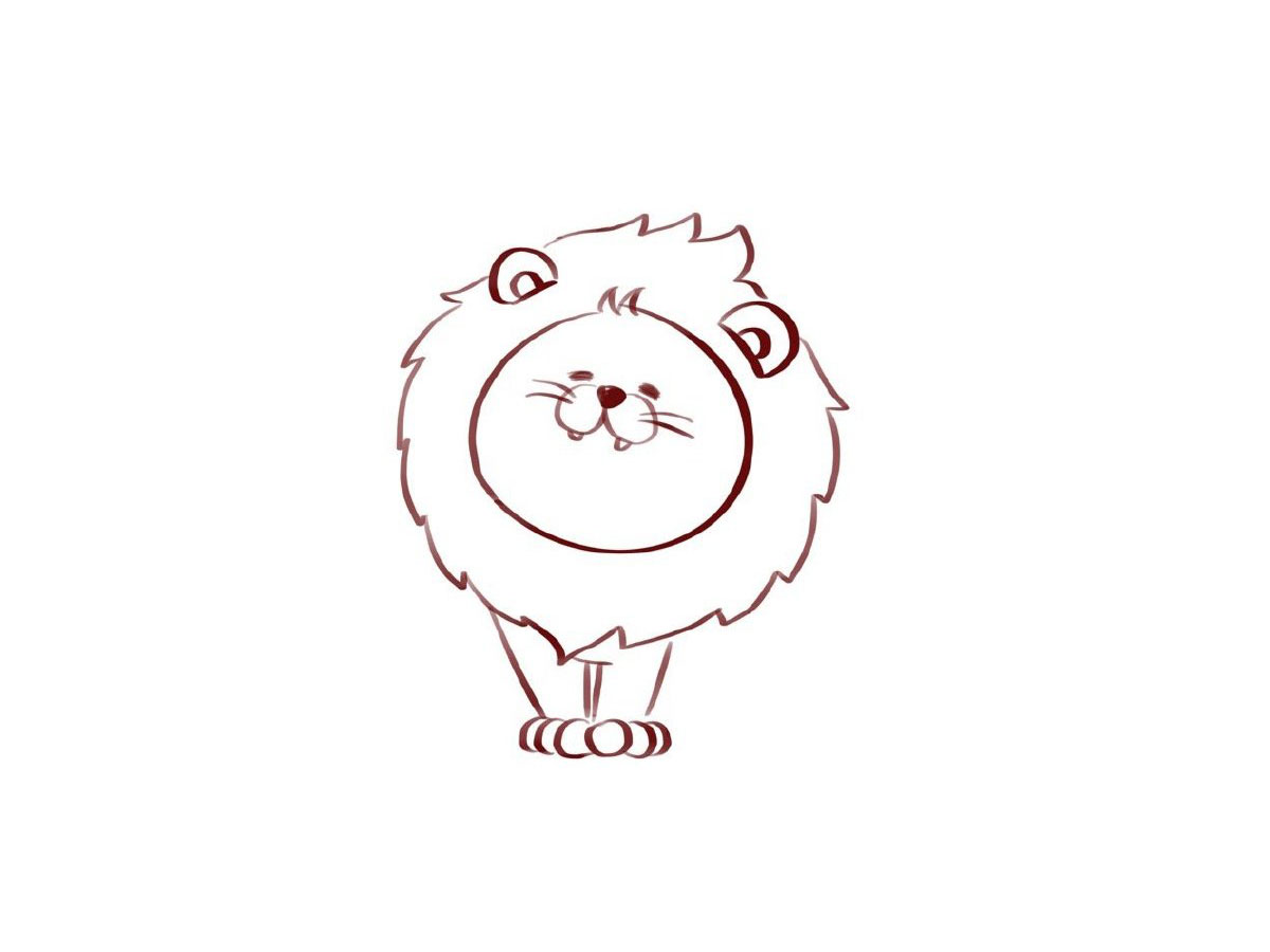 步骤5：画狮子的两只前脚。