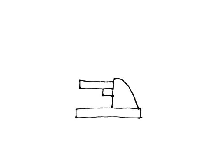 步骤3：从中间横着向左边画上一个条状的长方形，下面加上一个小方块作固定。