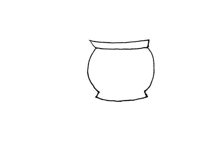 步骤2：接着在上下画上一个扁扁的梯形，下面要少一条边。