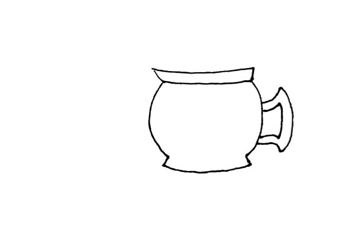 步骤3：用曲线给咖啡壶画上把手，要画两层。