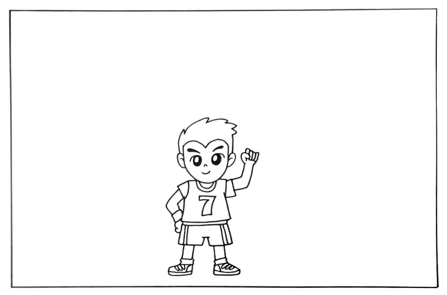 步骤2：画出小男孩的胳膊和腿。