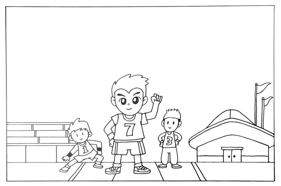 步骤4：画出地面和一些建筑。