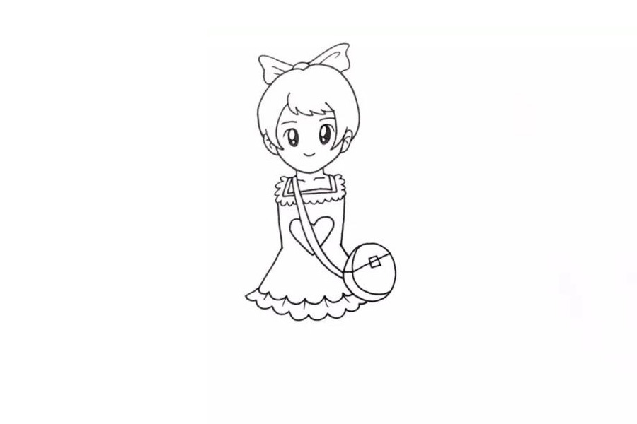 步骤4：往下面画出它的裙子和包。