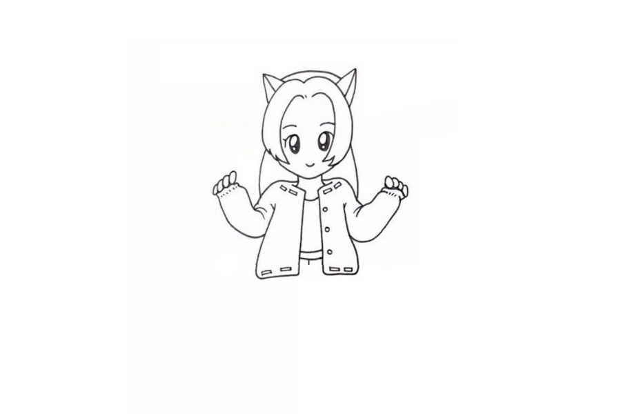 步骤4：画出她的身体和胳膊。