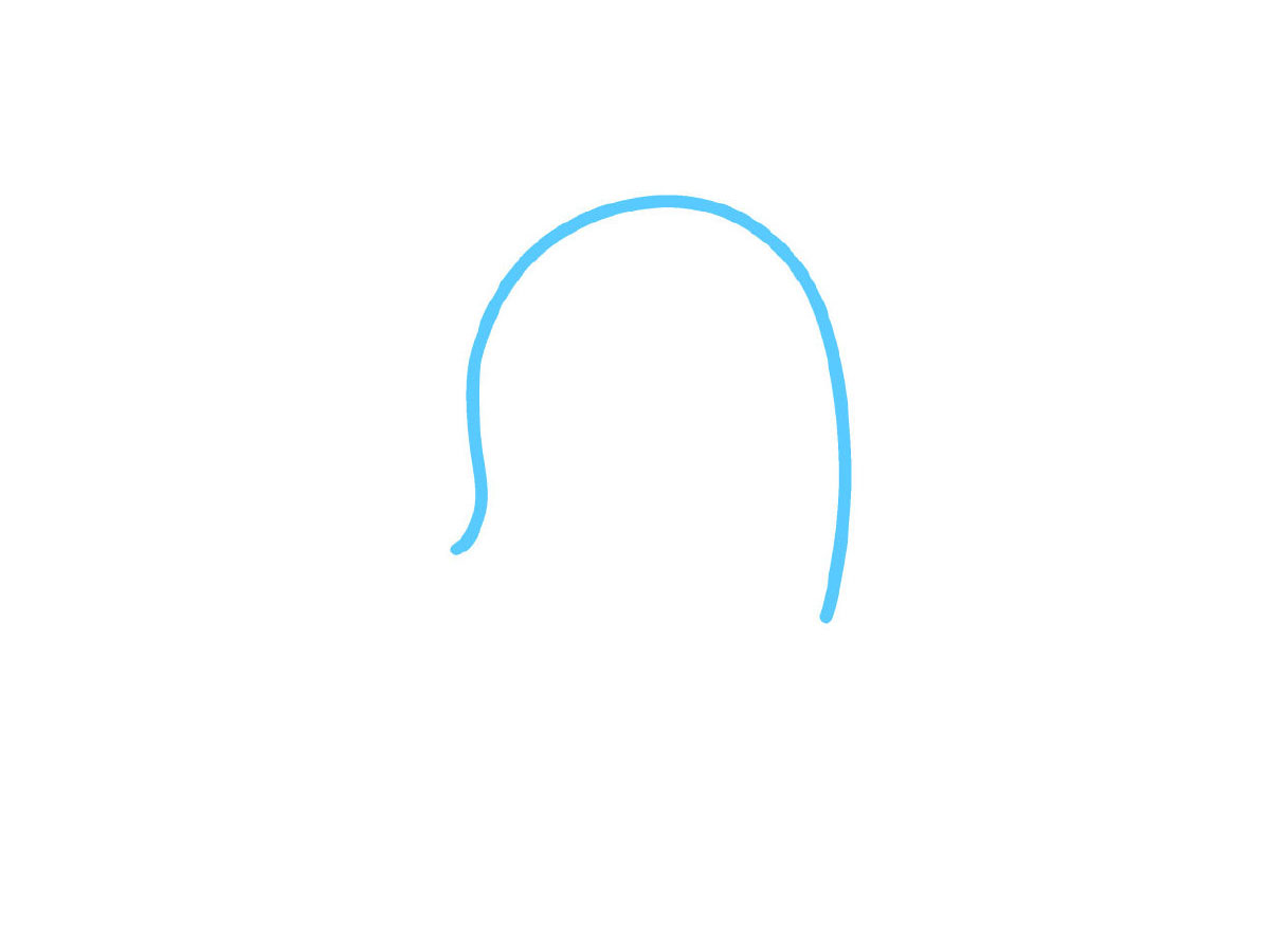 步骤1：画一个“n”字形当头和身体。