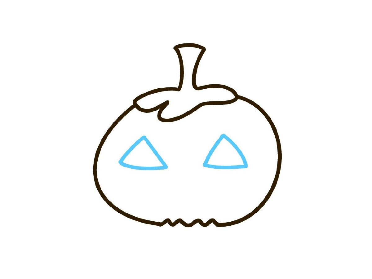 步骤4：画两个三角形，当南瓜灯的眼睛。