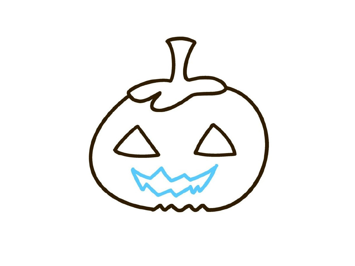 步骤5：给南瓜灯画上邪恶的下嘴。