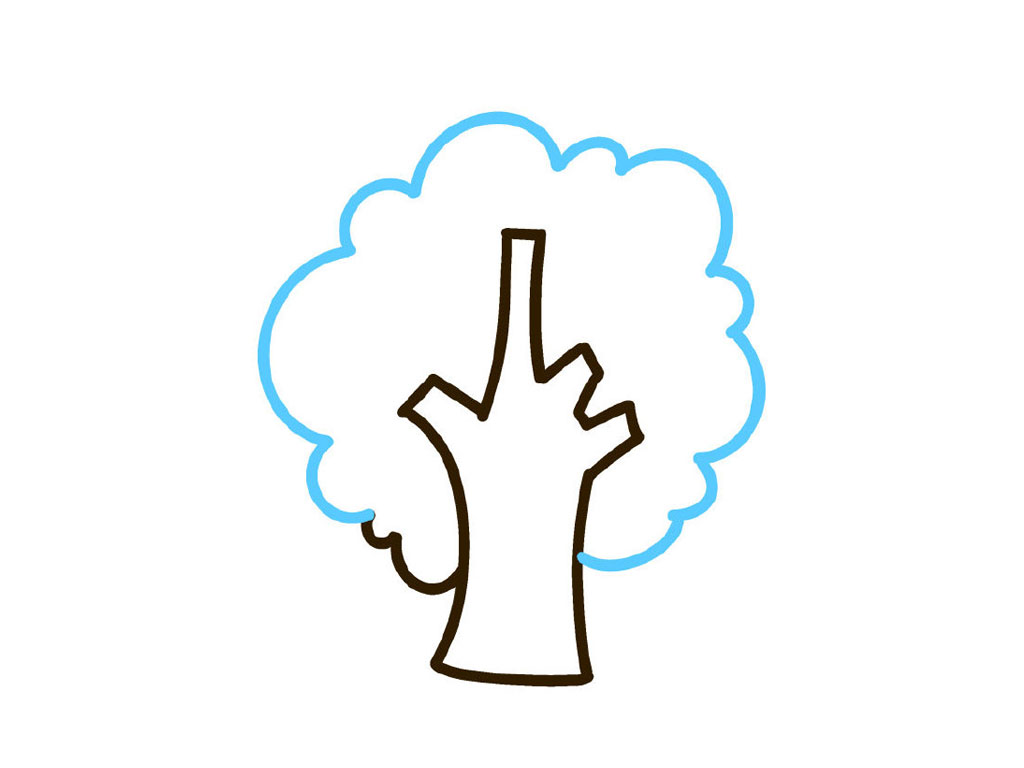 步骤5：继续绕着树枝，画大大小小的小弧线。