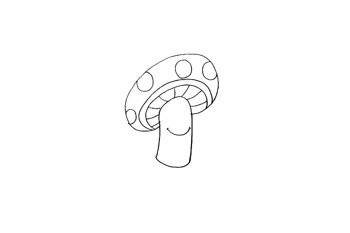 步骤6：接着用弧线画出蘑菇微笑着的嘴巴。