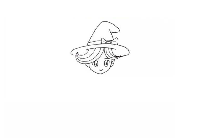 步骤3：接着画出女巫帽和五官。