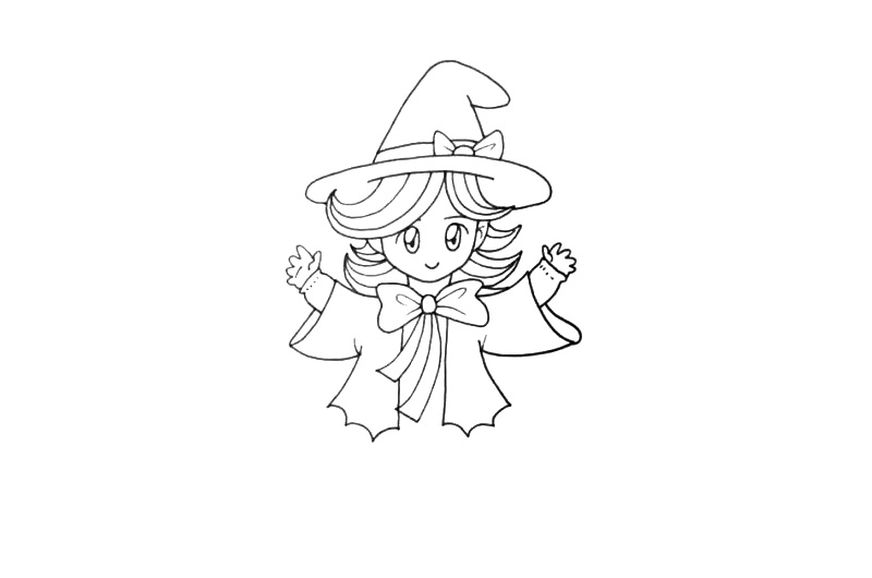 步骤4：然后是画她的身子和胳膊。