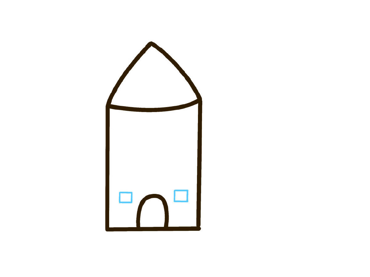 步骤4：画两小窗户，两个“口”字。