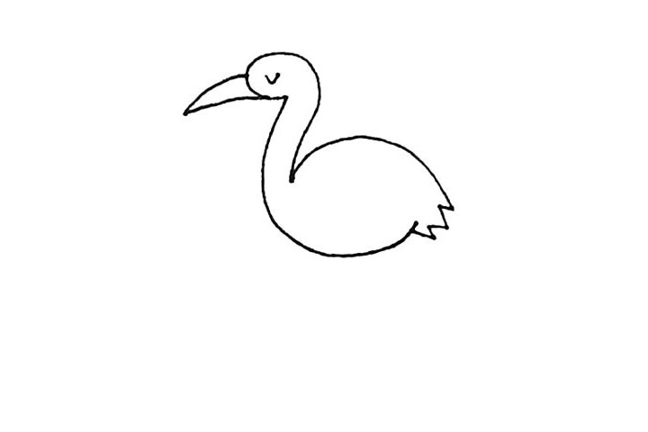 步骤4：然后用曲线画出火烈鸟的嘴巴和眼睛。