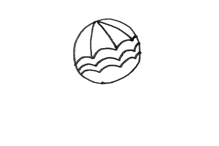 步骤3：再用弧线画出一点的结构。