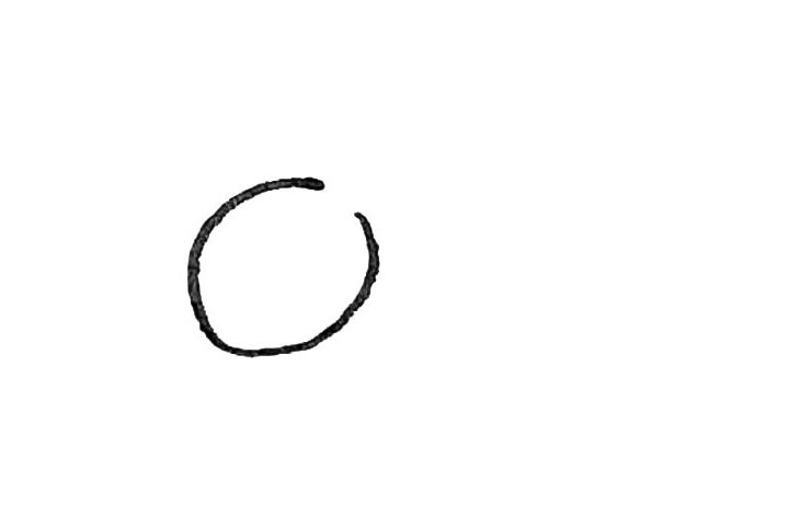 步骤1：先画上一个椭圆，但注意有一个缺口。