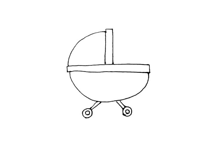 步骤4：在下面用长条和圆环画出婴儿车的轮子。