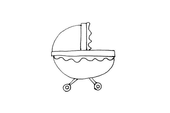 步骤5：用波浪线画在长方形的旁边来装饰婴儿车。