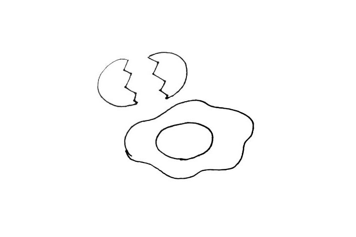 步骤4：在蛋黄周围用一圈波浪线连起来代表蛋清，注意波浪线的幅度不要太大。