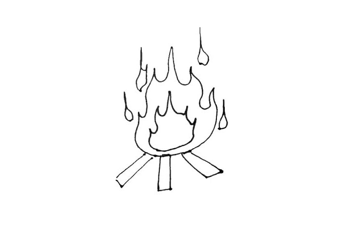 步骤5：在外面画上一些小的火苗，有种熊熊燃烧的感觉。