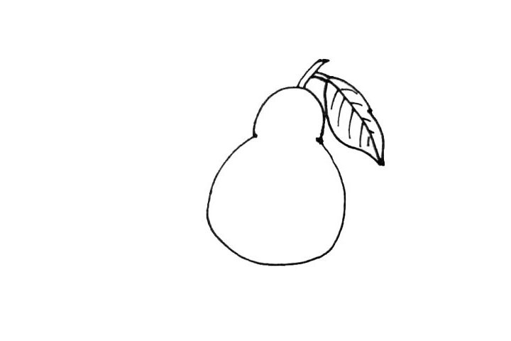 步骤4：在叶子里面画上它的脉络，中间画上一条线，左右再画上斜线。