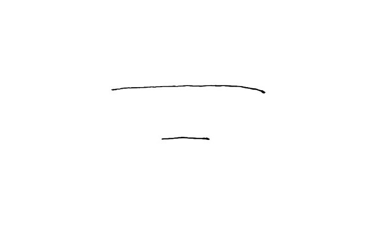 步骤1：先画上一条长横线，下面画上一条短横线，有点像倒着的“二”。